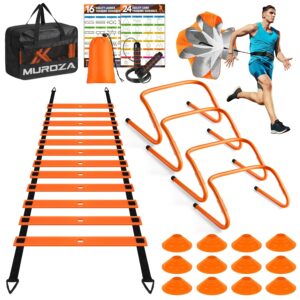 Agility Ladder, Speed Training Equipment Set, 20ft Agility Ladder, 12 Soccer Cones, 4 Hurdles, Jump Rope, Running Parachute, Basketball Football Soccer Training Equipment for...