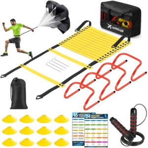 Agility Ladder Speed Training Equipment Set-20ft Agility Ladder,12 Soccer Cones,4 Hurdles, Jump Rope, Running Parachute| Basketball Football Soccer Training Equipment for Kids...