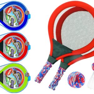 Badminton Set with 2 Rackets, Beach Ball and Birdie - Assorted Colors - Light Paddle Ball Tennis Racket Outdoor Games Beach Toy Set 5135