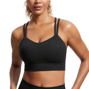 CRZ YOGA Womens Softness Mold Butterluxe Strappy Longline Sports Bra - Double Spaghetti Strap Workout Yoga Crop Top Athletic