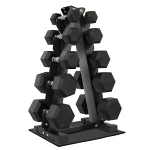 Fitvids Fitvids Rubber Coated Hex Dumbbell Weight Set and Storage Rack, 100LB Set or 150LB Set, 5-20 lbs Pairs or 5-25 lbs Pairs