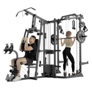 GMWD SmithΔ Machine Power Cage, Multi-Function Home Gym System with Cable Crossover System, Dual-Sided Workout Station with 121LBS Weight Stack, Power Rack, Functional Trainer,...