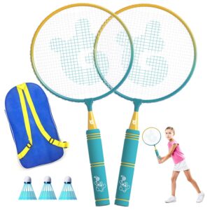 JOY SPOT! Kids Badminton Rackets Set with Soft Grip, Oversize & Lightweight Shuttlecocks Racquet with Carry Bag for Children Youth, 2 Player Sport Game for Indoor Outdoor Backyard