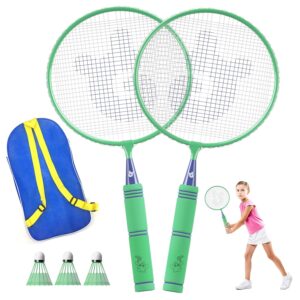 JOY SPOT! Kids Badminton Rackets Set with Soft Grip, Oversize & Lightweight Shuttlecocks Racquet with Carry Bag for Children Youth, 2 Player Sport Game for Indoor Outdoor Backyard