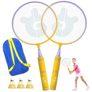 JOY SPOT! Kids Badminton Rackets Set with Soft Grip, Oversize & Lightweight Shuttlecocks Racquet with Carry Bag for Children Youth, 2 Player Sport Game for Indoor Outdoor Backyard