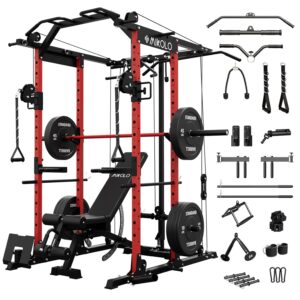 Mikolo Power Cage, Power Rack with Cable Crossover System, 1500LBS Squat Rack with LAT Pull Down System, Workout Cage with Pulley System for Fitness Home Gym
