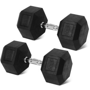 Rubber Encased Hex Weights Dumbbells Set of 5 – 50 lb Pair | Cast Iron Hand Weights with Anti-Slip Grip for Home Gym Strength Training