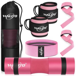 WALITO 7Pcs Barbell Pad Set for Hip Thrust - Squat Pad,Gym Accessories for Women with Bar Bad,Bench Press, with Gym Ankle Straps,Resistance Bands for Working Out,Lifting...